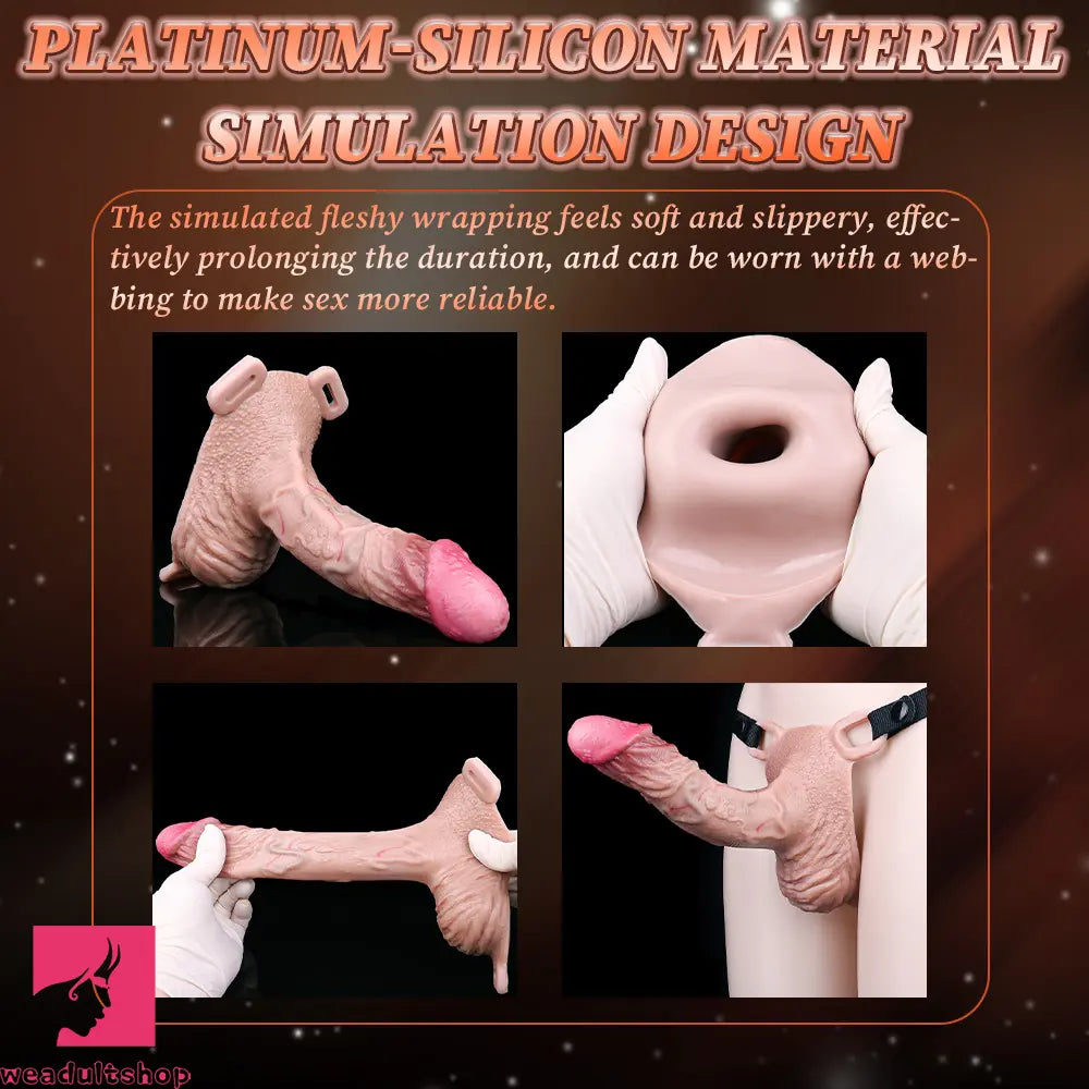 8.07in Realistic Strap on Extender Cock Sleeve Dildo Stretchable Cock Ring