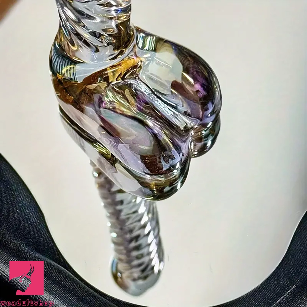 7.68in Crystal Colorful Spiral Textured Glass Dildo For Clit Masturbation