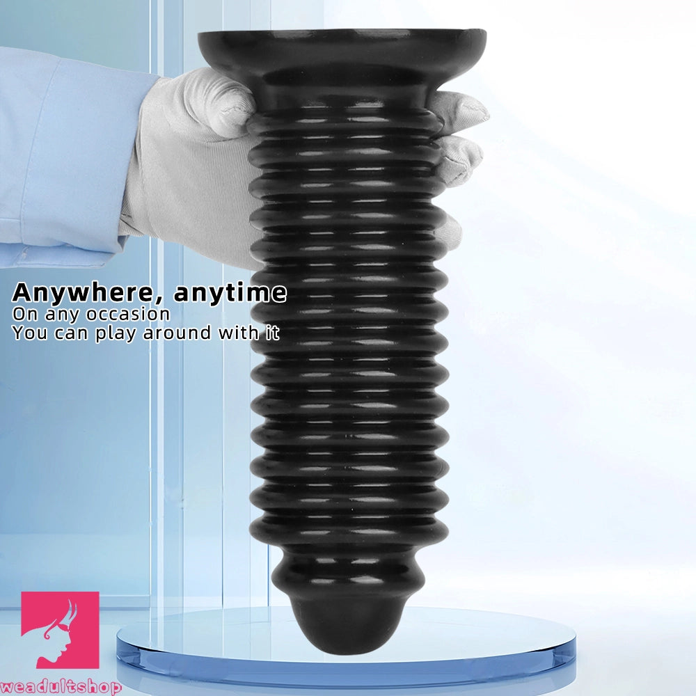 6.88in 9.84in Black Pointed Tip Threaded Big PVC Butt Plug Cock Dildo