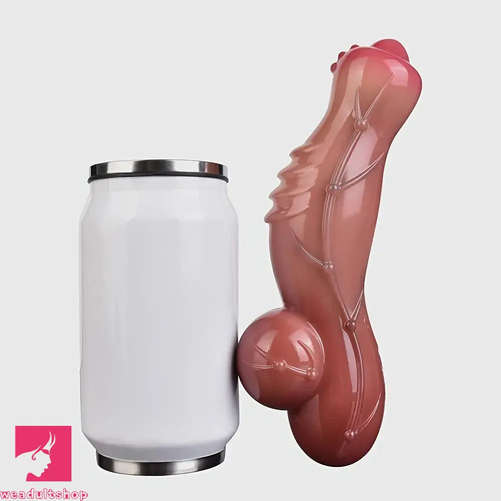 7.72in Realistic Dog Penis Anal Toy Liquid Silicone Fantasy Design Handle Dildo