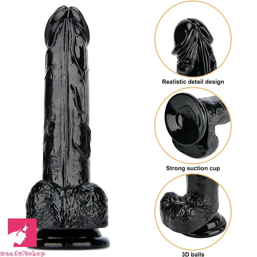 7.87in Black Skin Feeling Dildo Woman Man Suction Cup Anus Expander