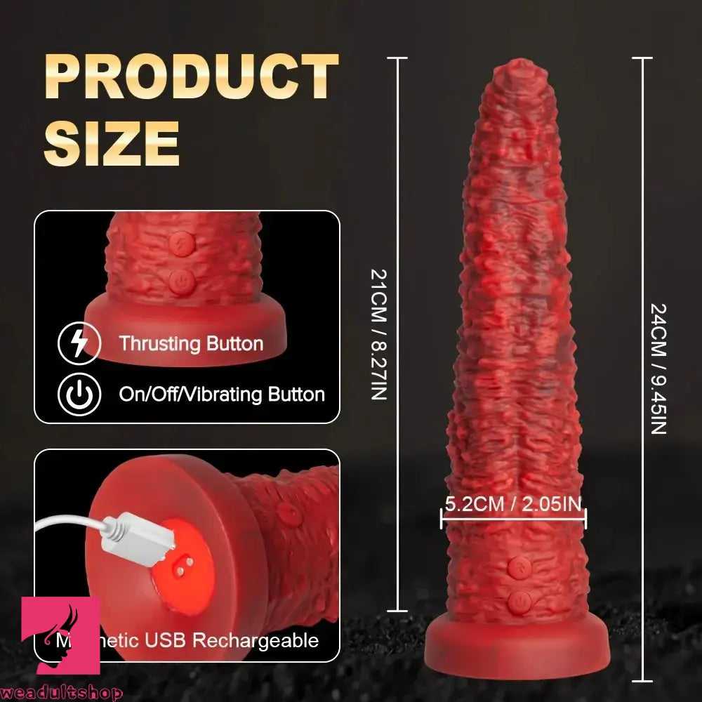 9.45in Monster Soft Odd Silicone G-Spot 10 Vibrating 3 Thrust Modes Dildo