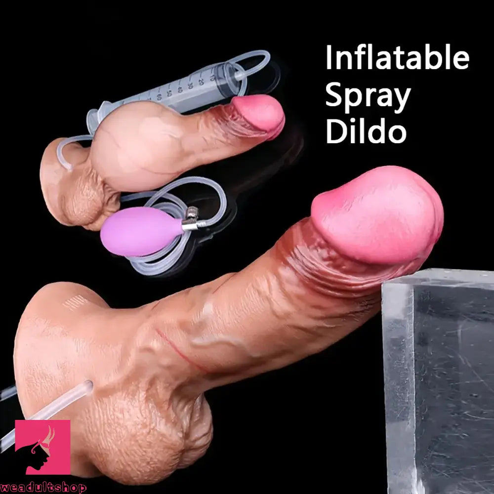 7.87in Flexible Silicone Inflatable Spray Ejaculating Soft Comfortable Dildo