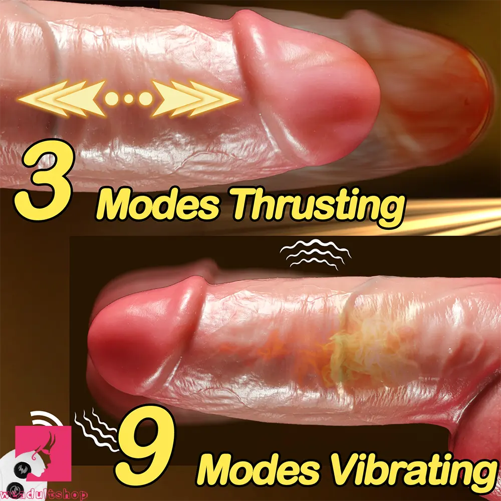 8.46in Thrusting Vibrating Heating 3in1 Real Silicone Dildo Remote Cock Toy
