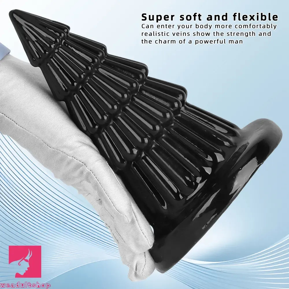 7.67in Christmas Tree PVC Black Extra Butt Plug Cock Dildo With Suction Cup