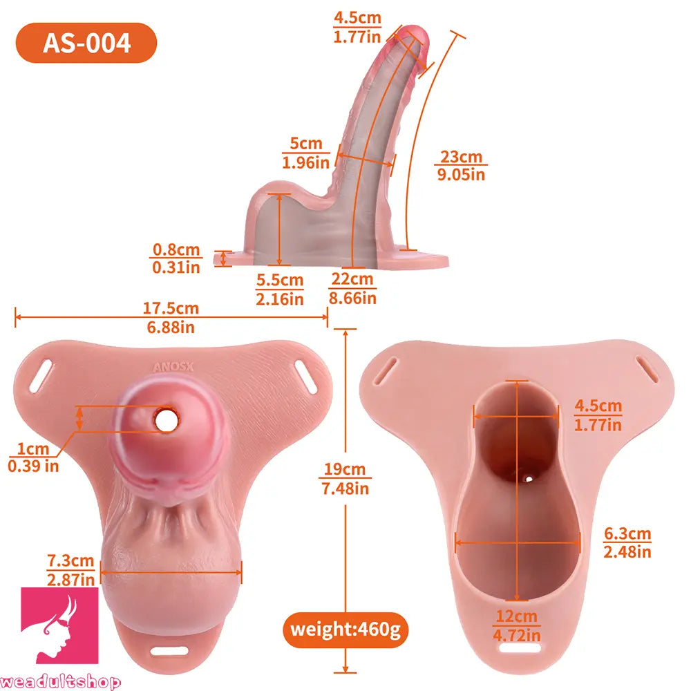 9.05in Strap on Large Hollow Silicone Cock Cage Dildo For Chastity Dildo