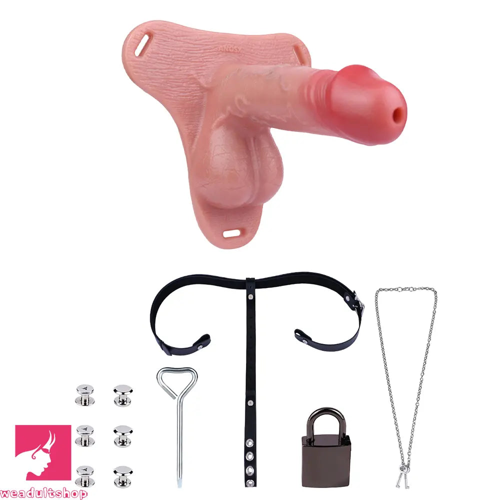 7.48in Strap on Hollow Soft Silicone Cock Cage Dildo For Chastity Toy