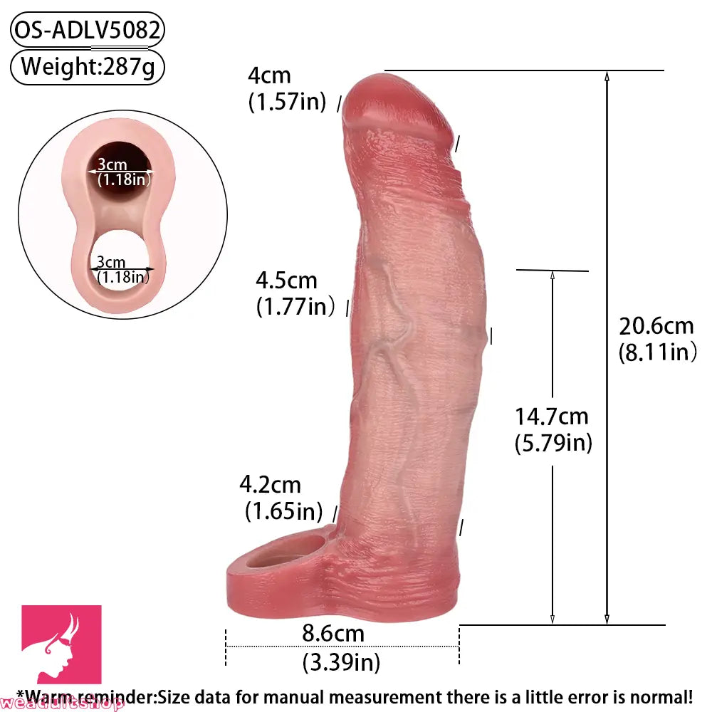 8.11in Realistic Penis Silicone Soft Dildo Cock Sleeve Vibrating Remote Extender