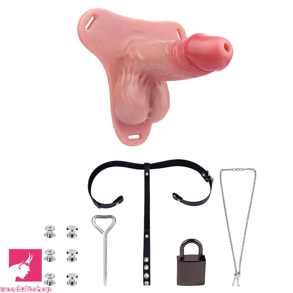6.69in Strap on Lifelike Hollow Silicone Cock Cage Dildo Chastity Dildo