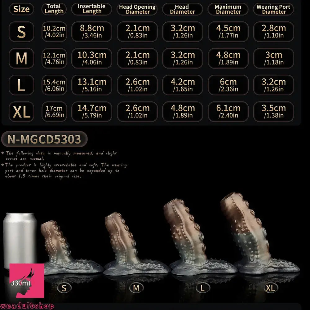4.02in 4.76in 6.06in 6.69in Tentacle Strap on Hollow Penis Sleeve Dildo