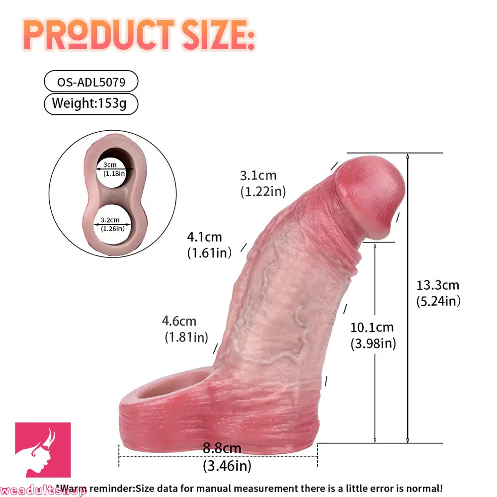 5.24in Real Feeling Blue Veins Hollow Dildo Cock Sleeve With Penis Ring