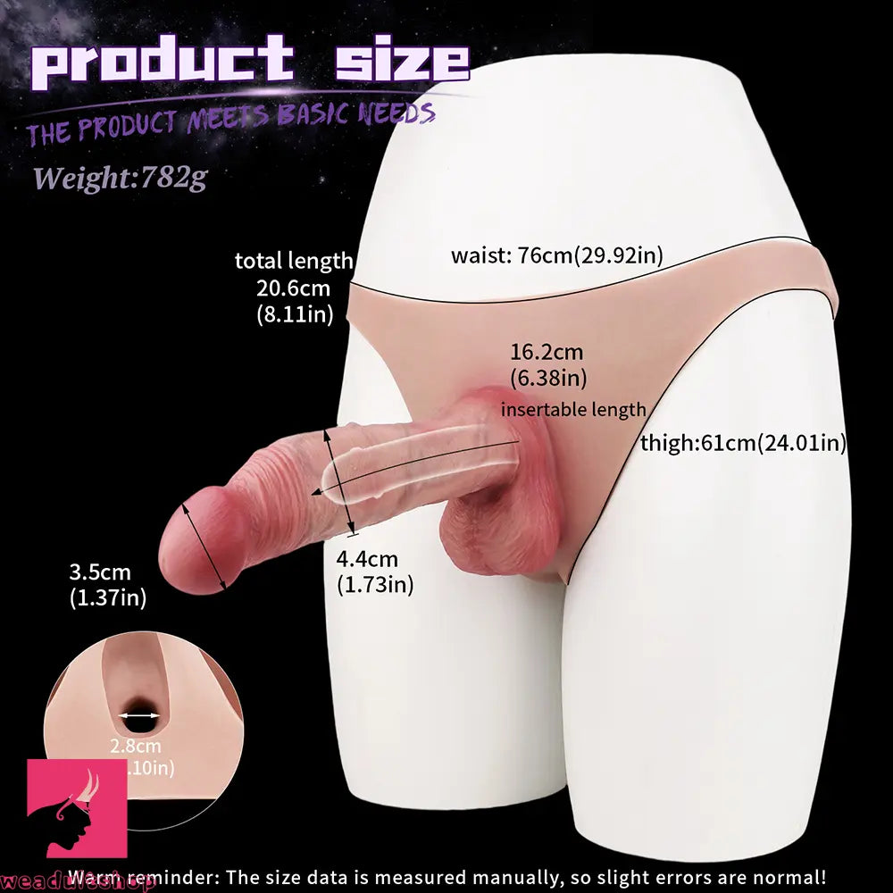 8.11in Realistic Feeling Skin Hollow Sleeve Cock Strap on Dildo Sex Toy
