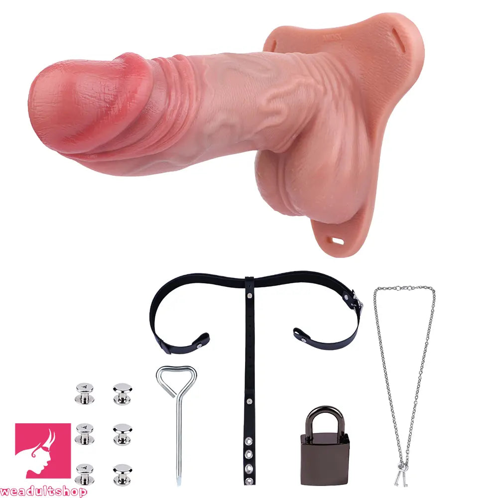8.85in Strap on Hollow Lifelike Silicone Cock Cage Dildo For Chastity Female