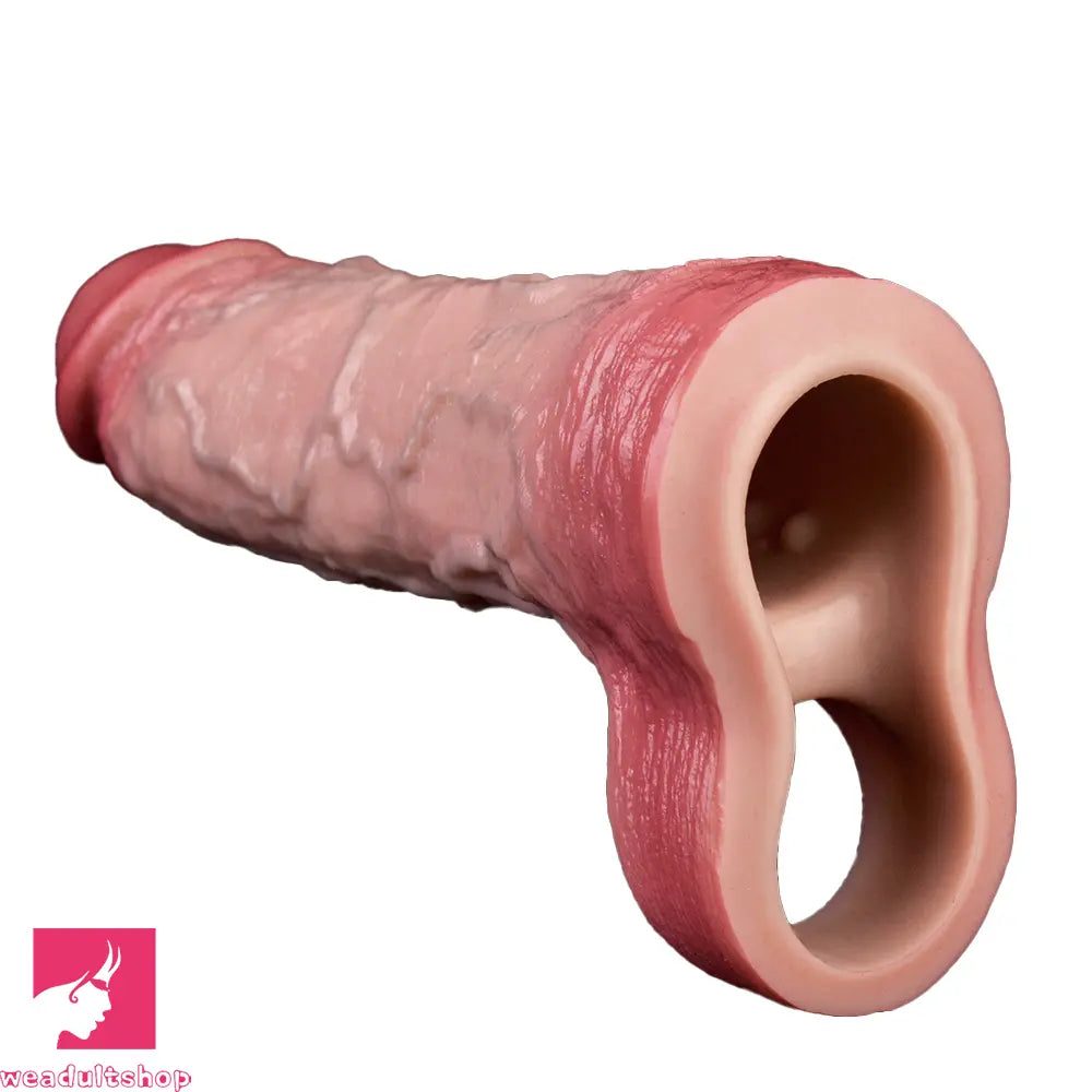 7.48in Vibrating Real Remote Silicone Hollow Dildo Sleeve Penis Extender