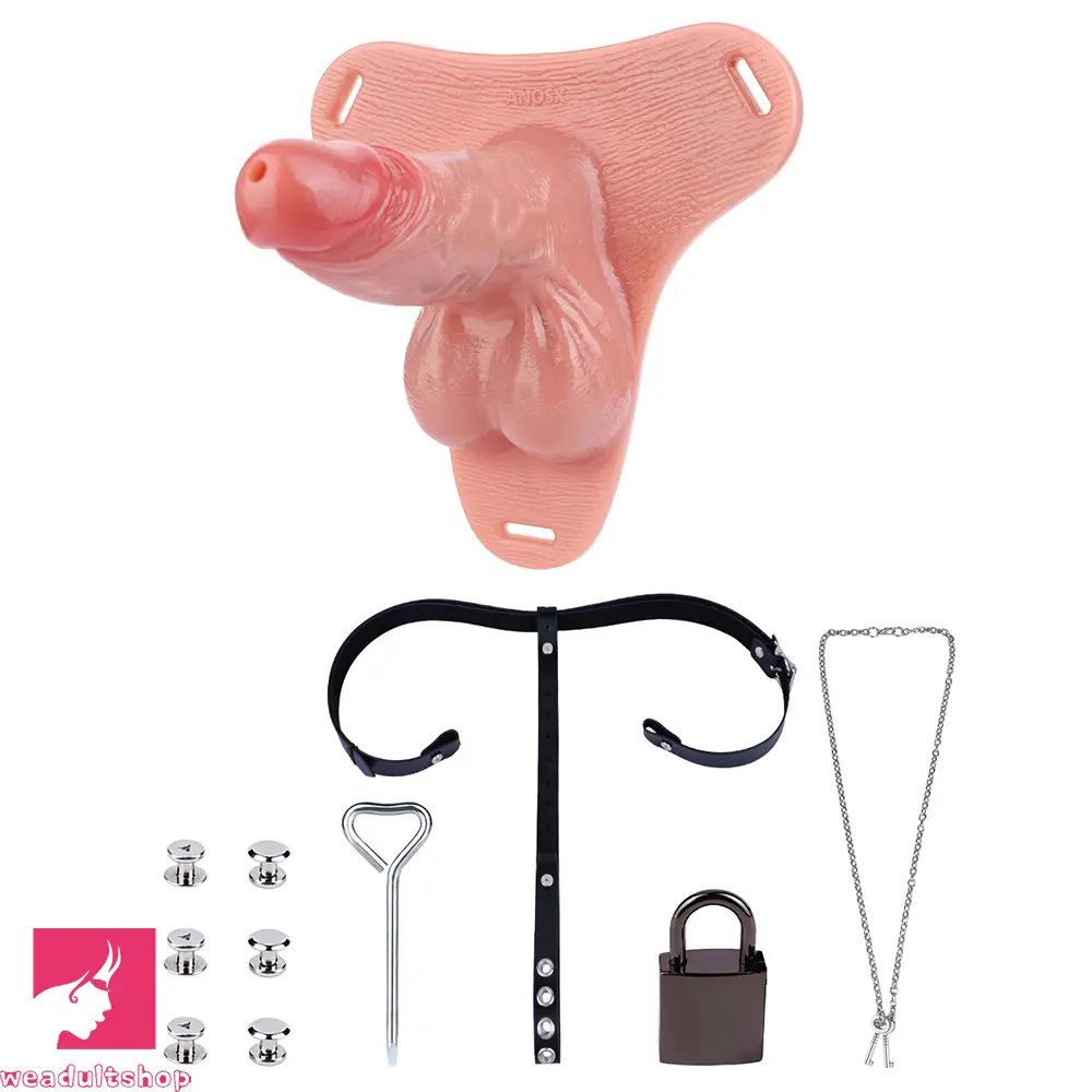 7.48in Strap on Silicone Cock Cage Dildo For Chastity Cock Hollow Dildo