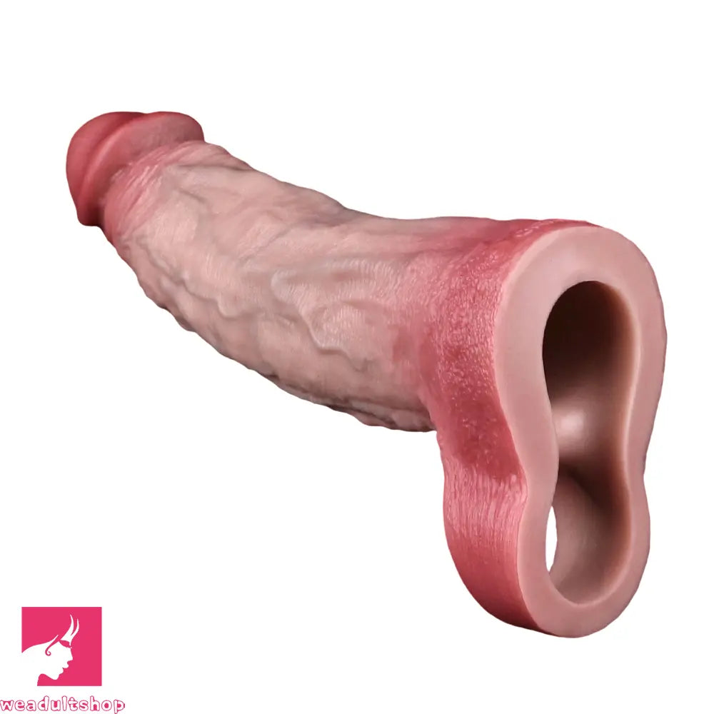 7.72in Real Blue Veins Hollow Dildo Cock Sleeve With Cock Ring For Penis