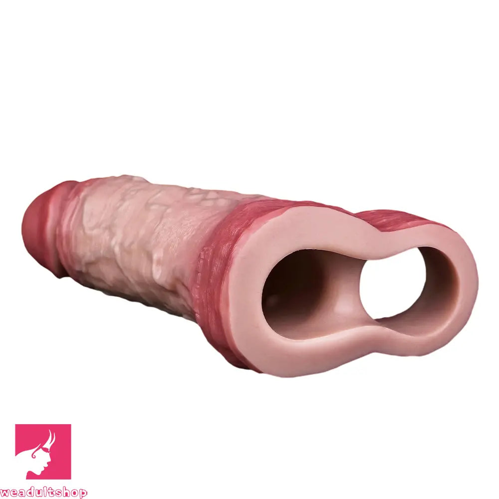 7.56in Lifelike Blue Veins Hollow Dildo Cock Sleeve With Cock Ring For Sex