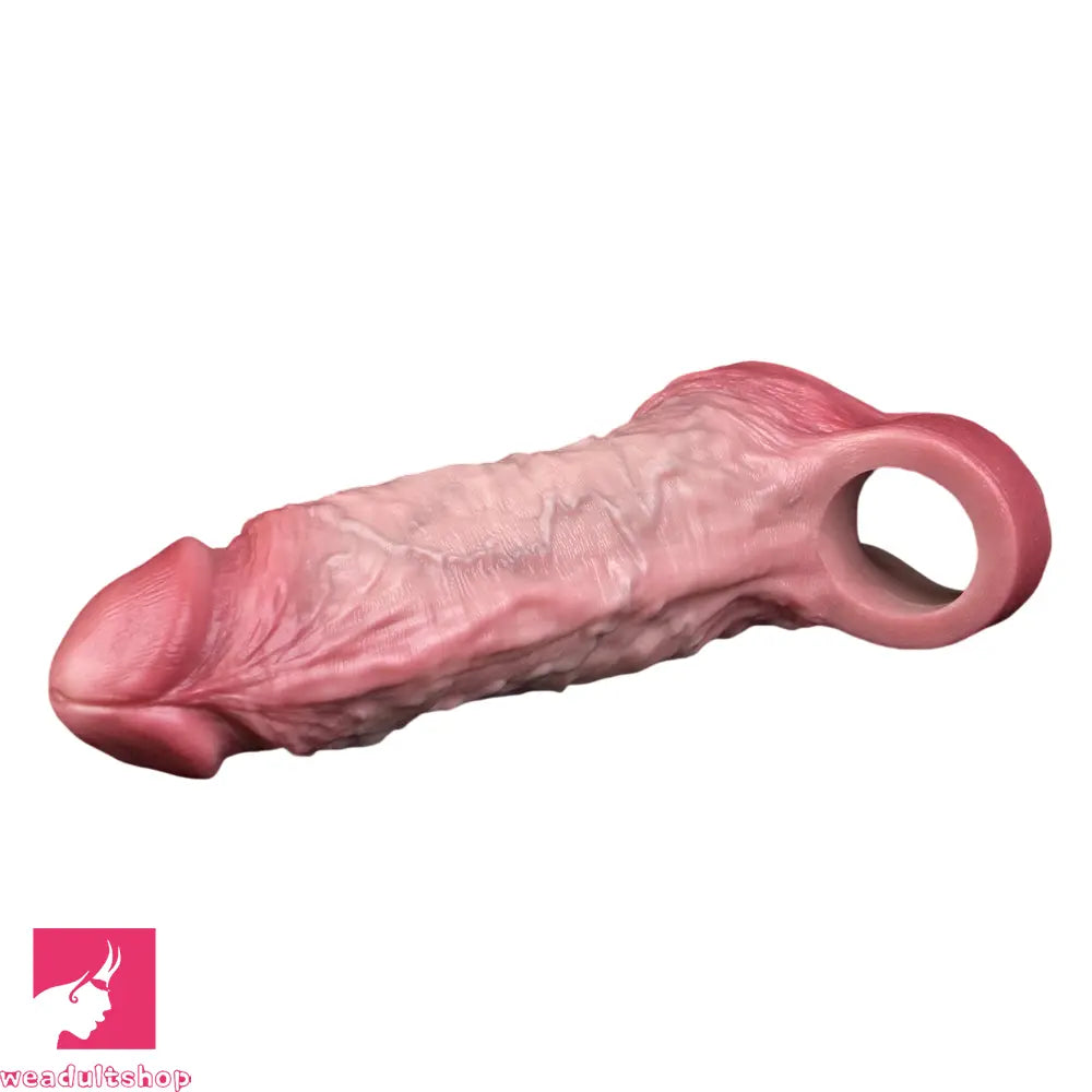 7.56in Lifelike Blue Veins Hollow Dildo Cock Sleeve With Cock Ring For Sex