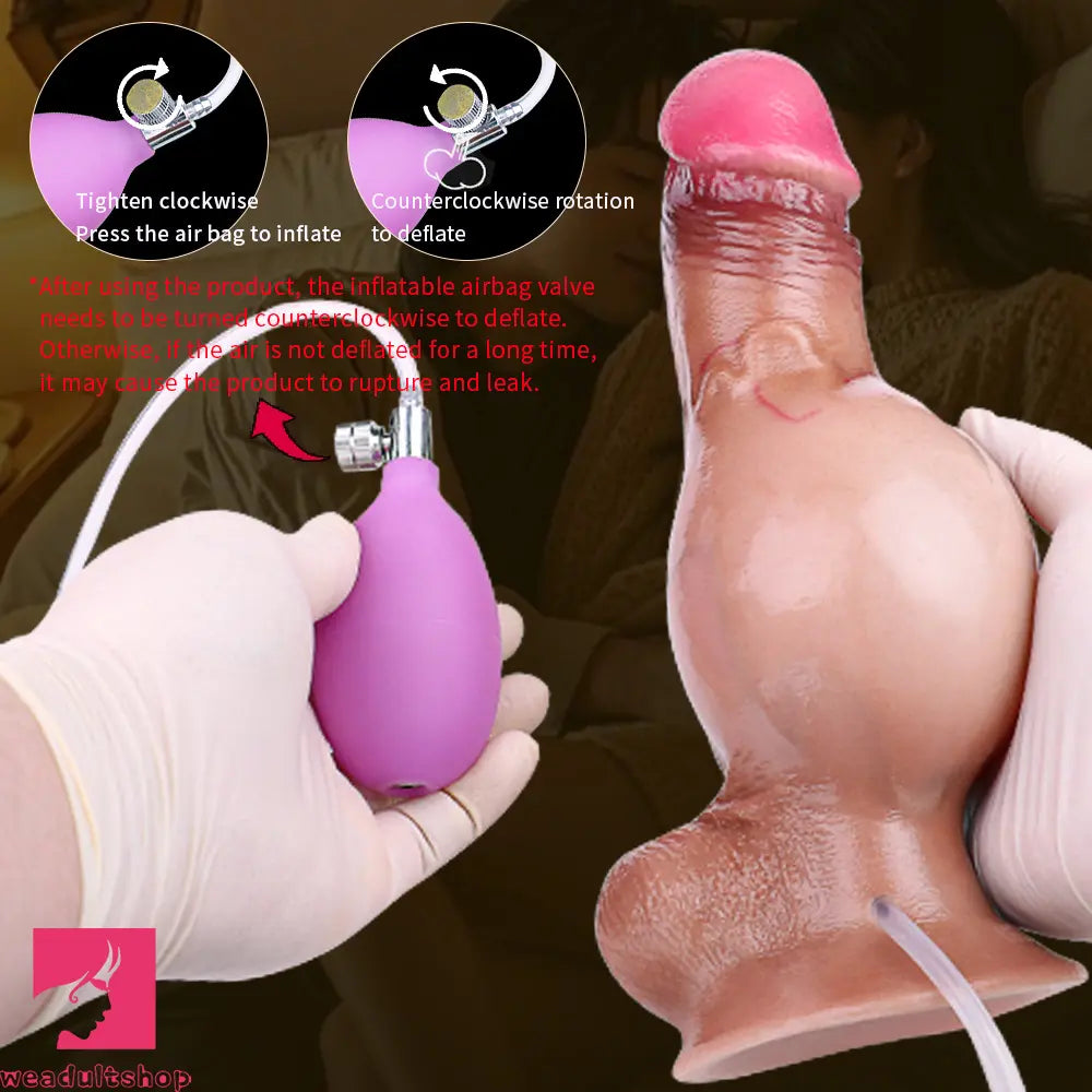 7.87in Inflatable Squirting Soft Silicone Woman Cock Dildo With Suction Cup