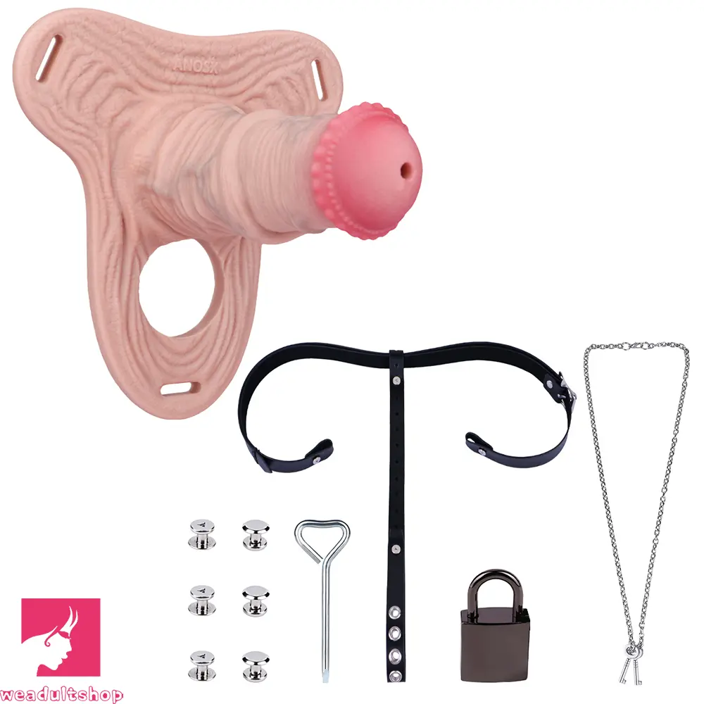 5.7in Silicone Horse Penis Male Cage Strap on Chastity Dildo With Lock