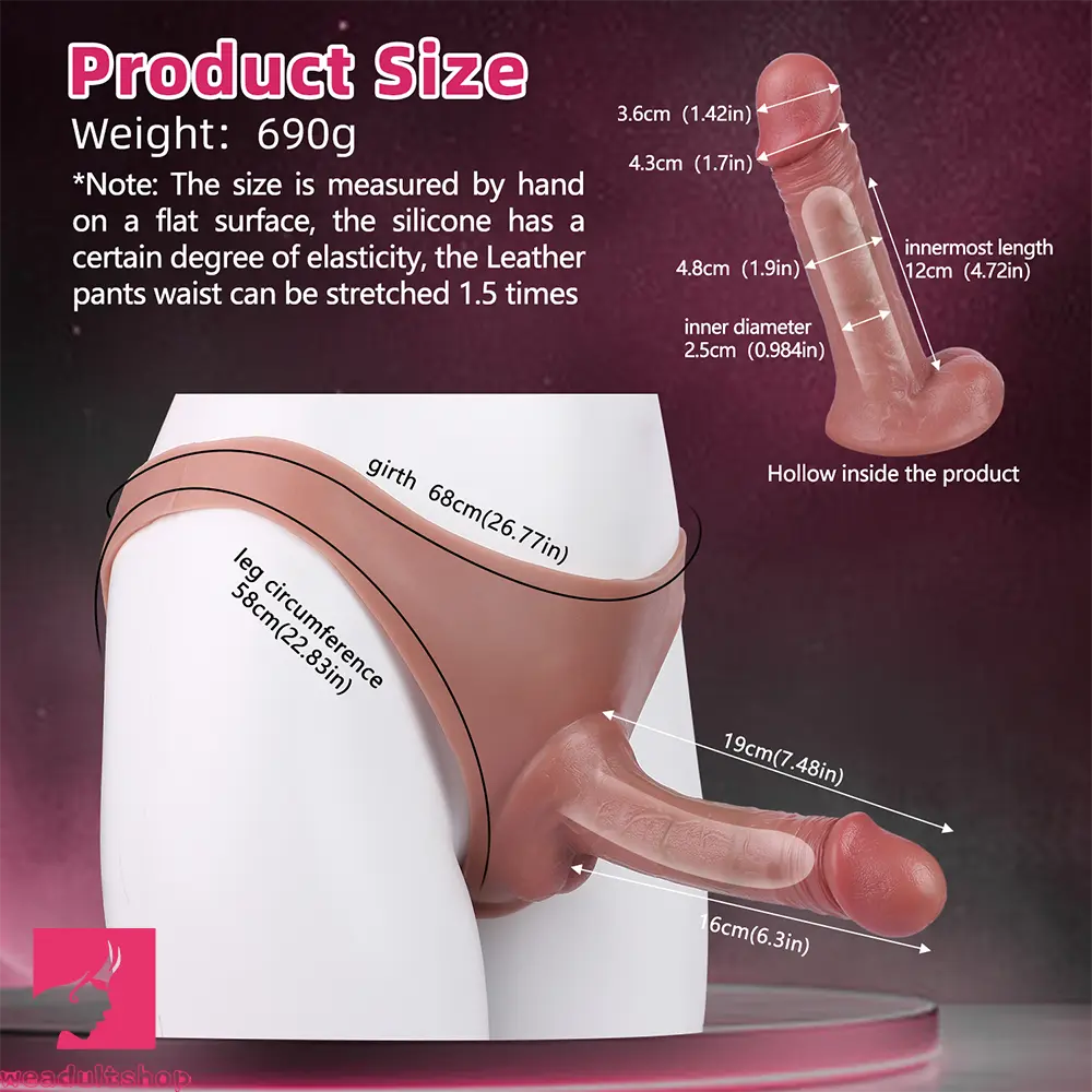 7.48in Hollow Penis Dildo Sleeve Silicone Soft Pants For Cock Simulation
