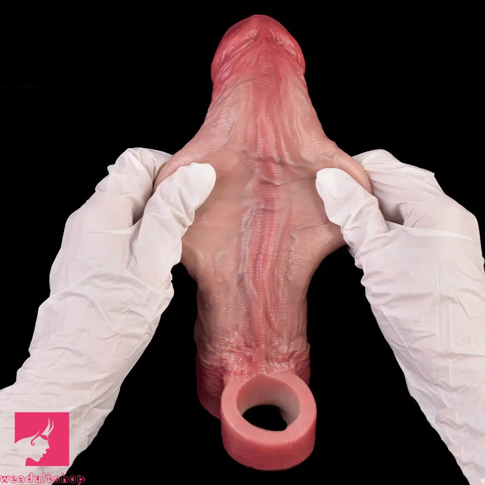 8.46in Vibrating Cock Remote Silicone Hollow Dildo Sleeve Uncut Extender