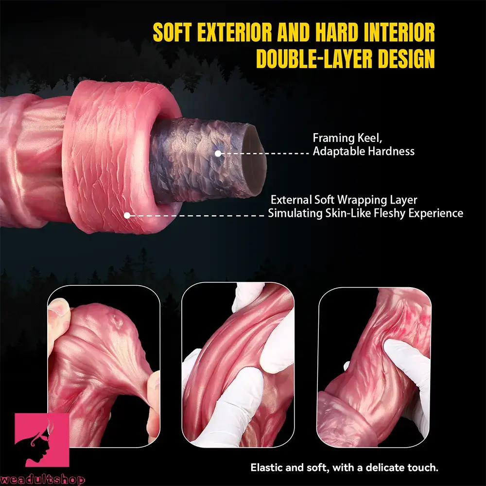 8.74in 10.66in 13.3in Fantasy Dual Layer Silicone Muscle Horse Cock Dildo