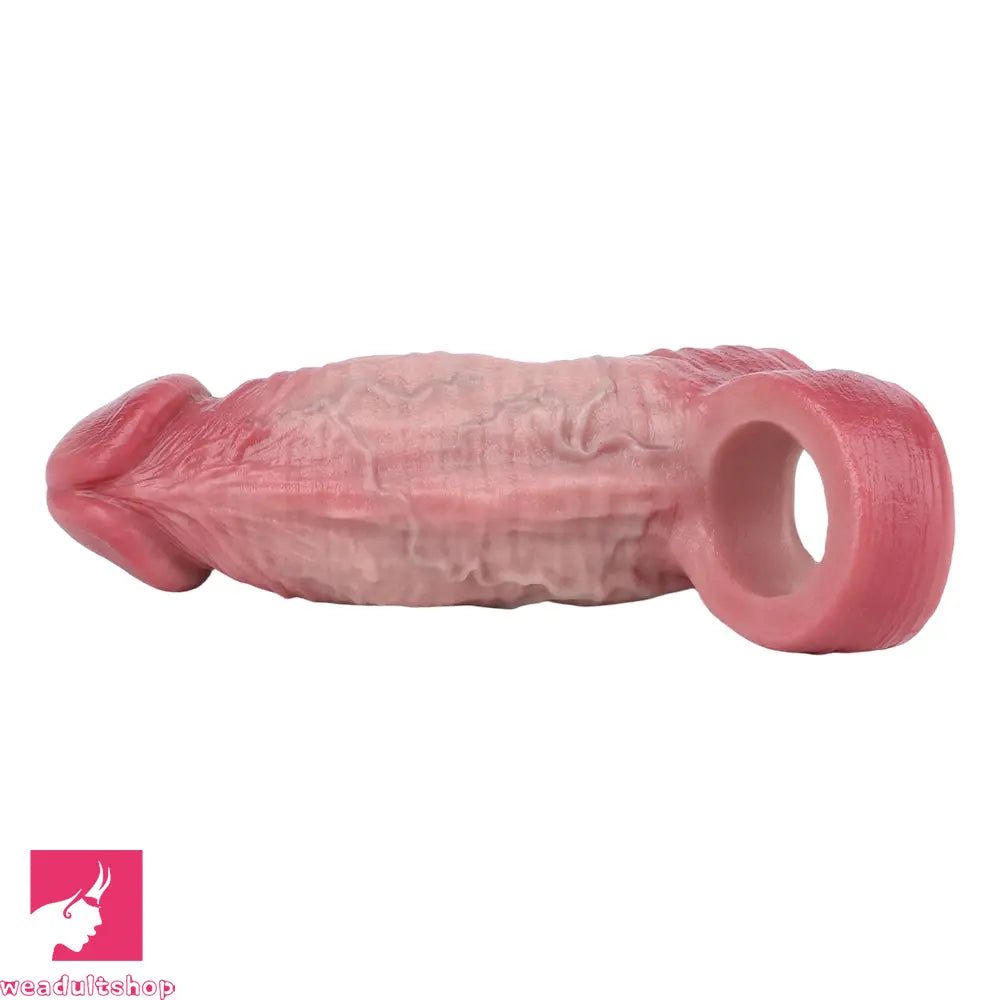 5.24in Real Feeling Blue Veins Hollow Dildo Cock Sleeve With Penis Ring