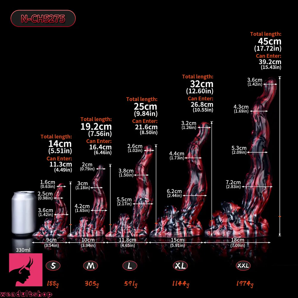 5.51in 7.56in 9.84in 12.6in 17.72in Monster Silicone Creature Penis Dildo