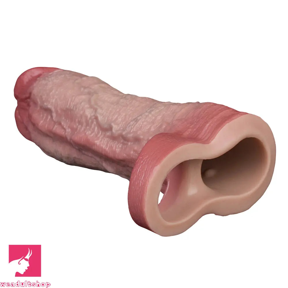 9.09in Vibrating Real Remote Silicone Hollow Dildo Sleeve Penis Extender