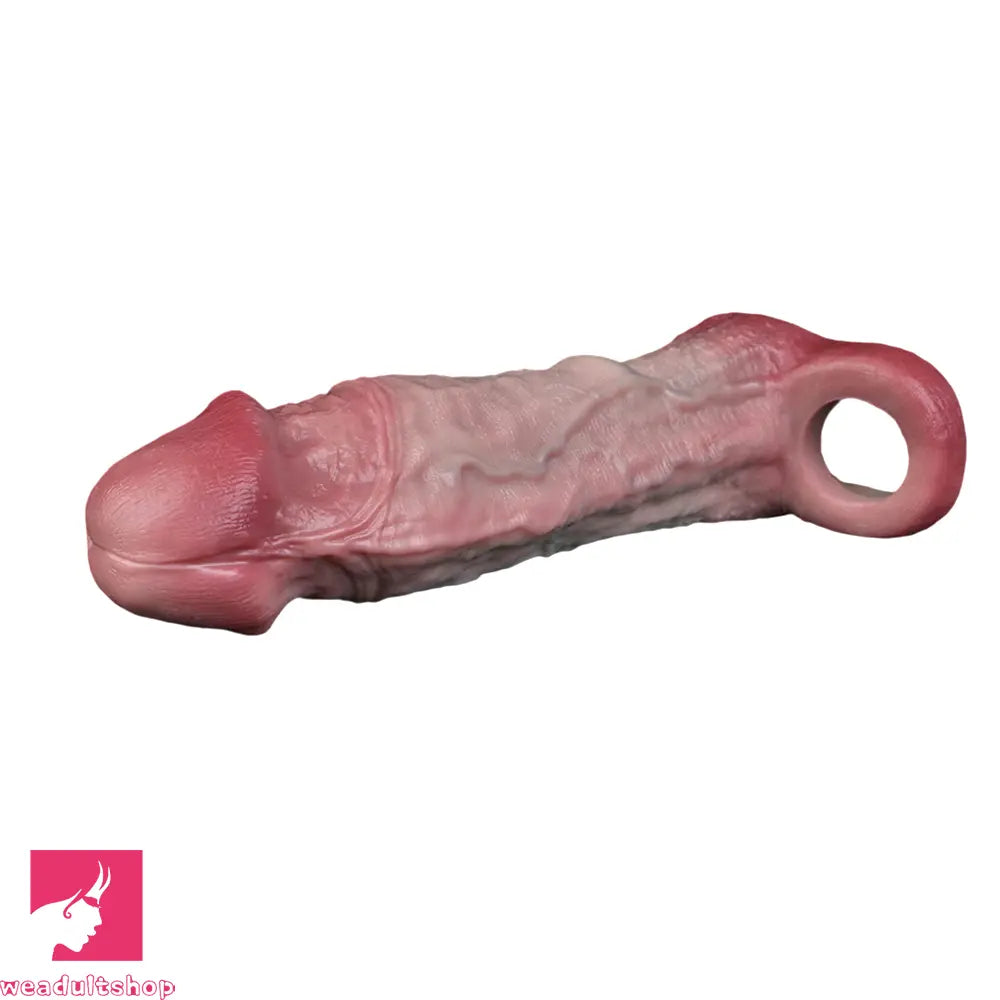 8.82in Blue Veins Hollow Dildo Cock Sleeve With Cock Ring For Vagina Clit