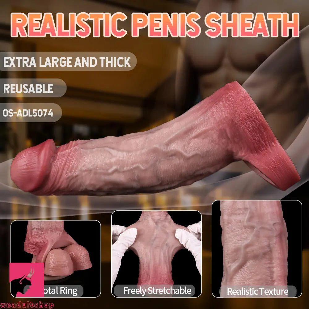 7.72in Real Blue Veins Hollow Dildo Cock Sleeve With Cock Ring For Penis