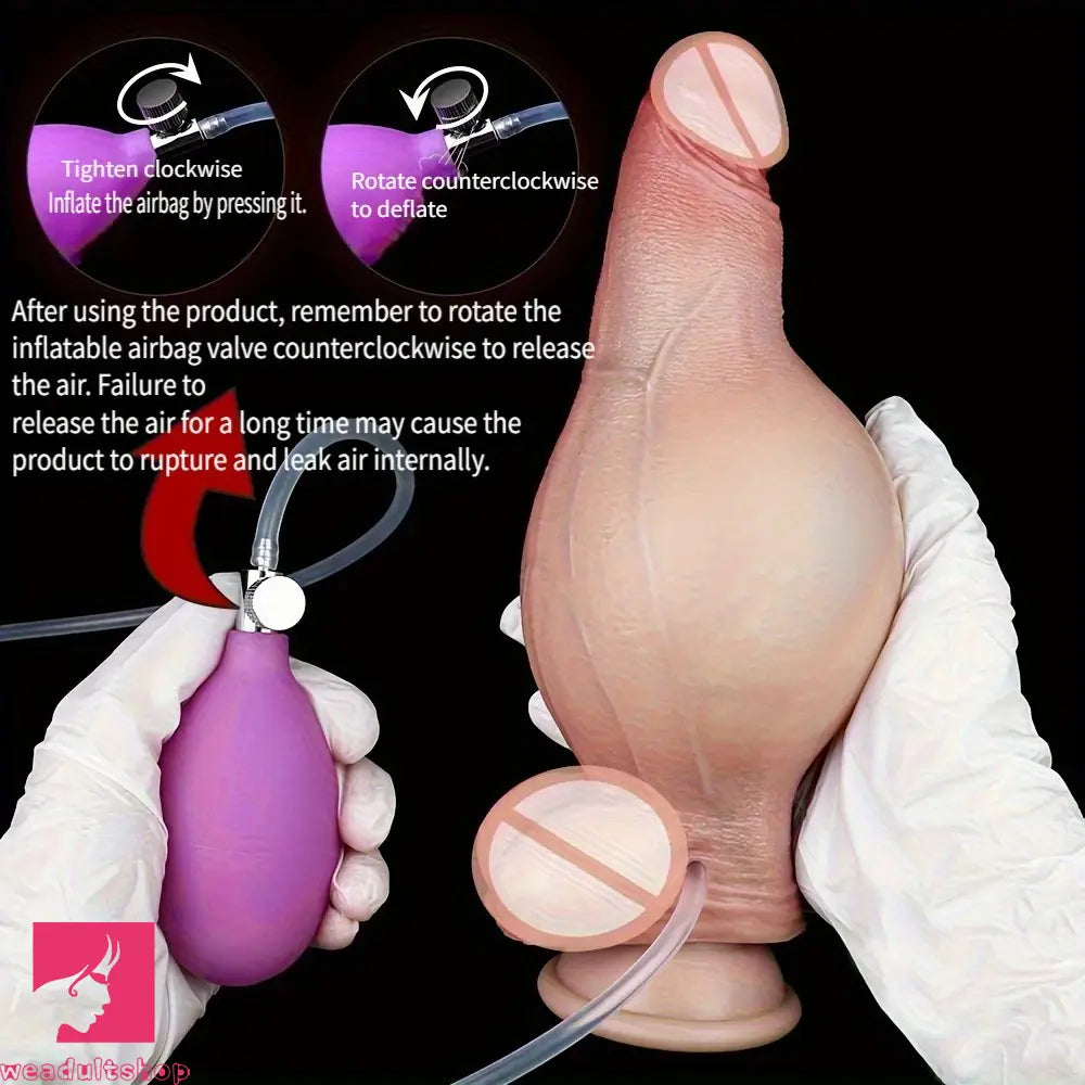 6.85in Liquid Silicone Inflatable Water Spray Orgasm Dildo Anal Clit Cleaning