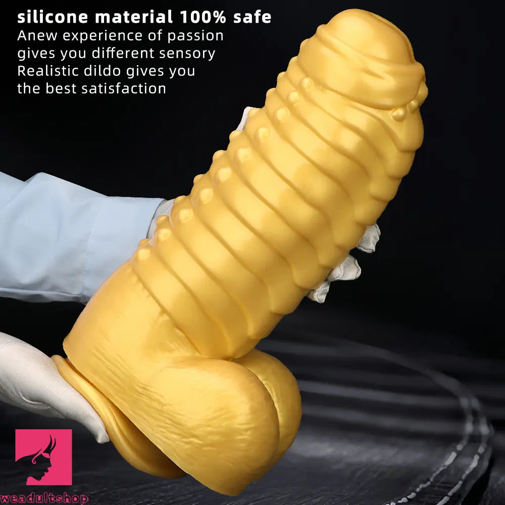 12.2in 13.38in Golden Liquid Silicone Giant Caterpillar Anal Thick Cock Dildo