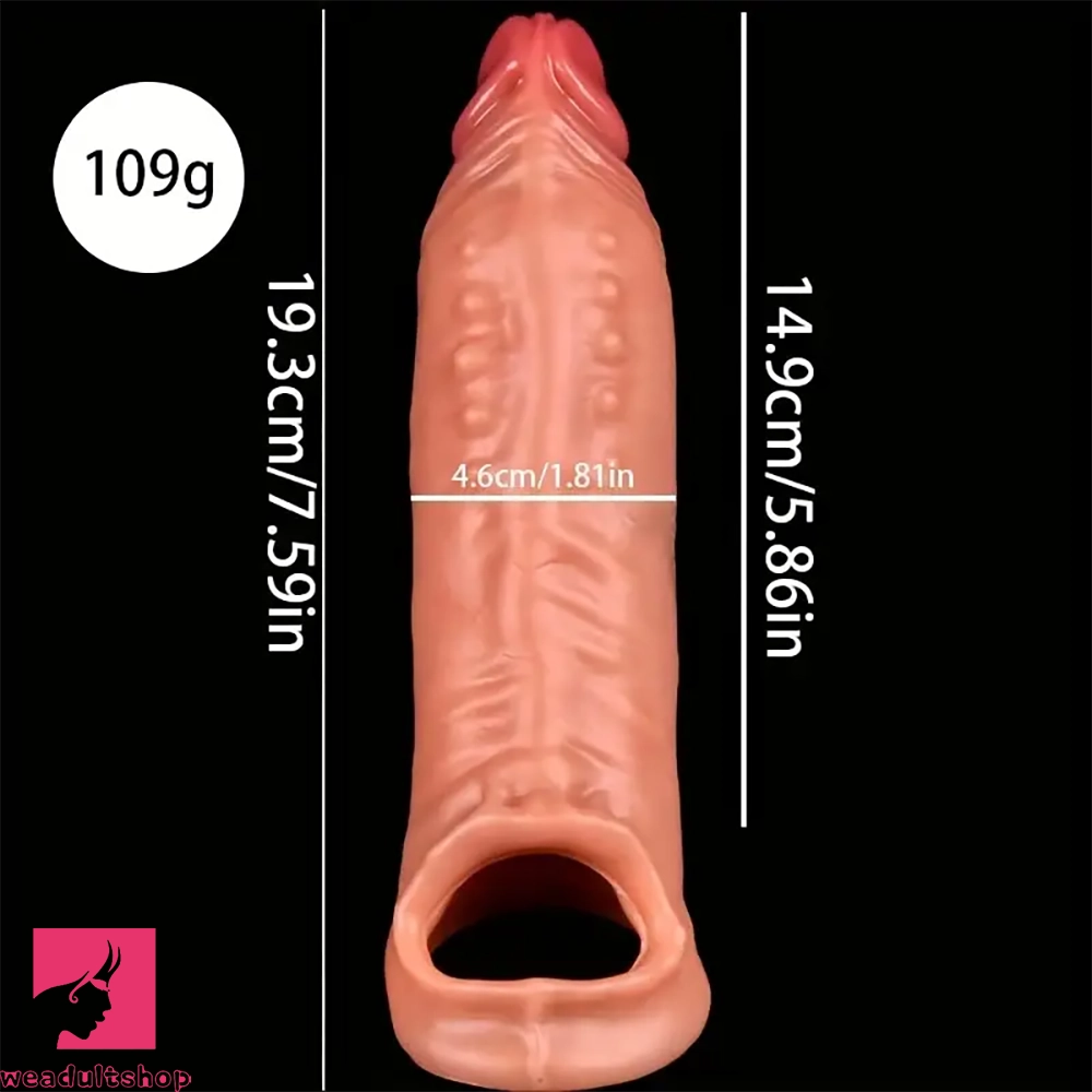 7.59in Reusable Silicone Penis Sheath Soft Flexible Cock Dildo Sleeve
