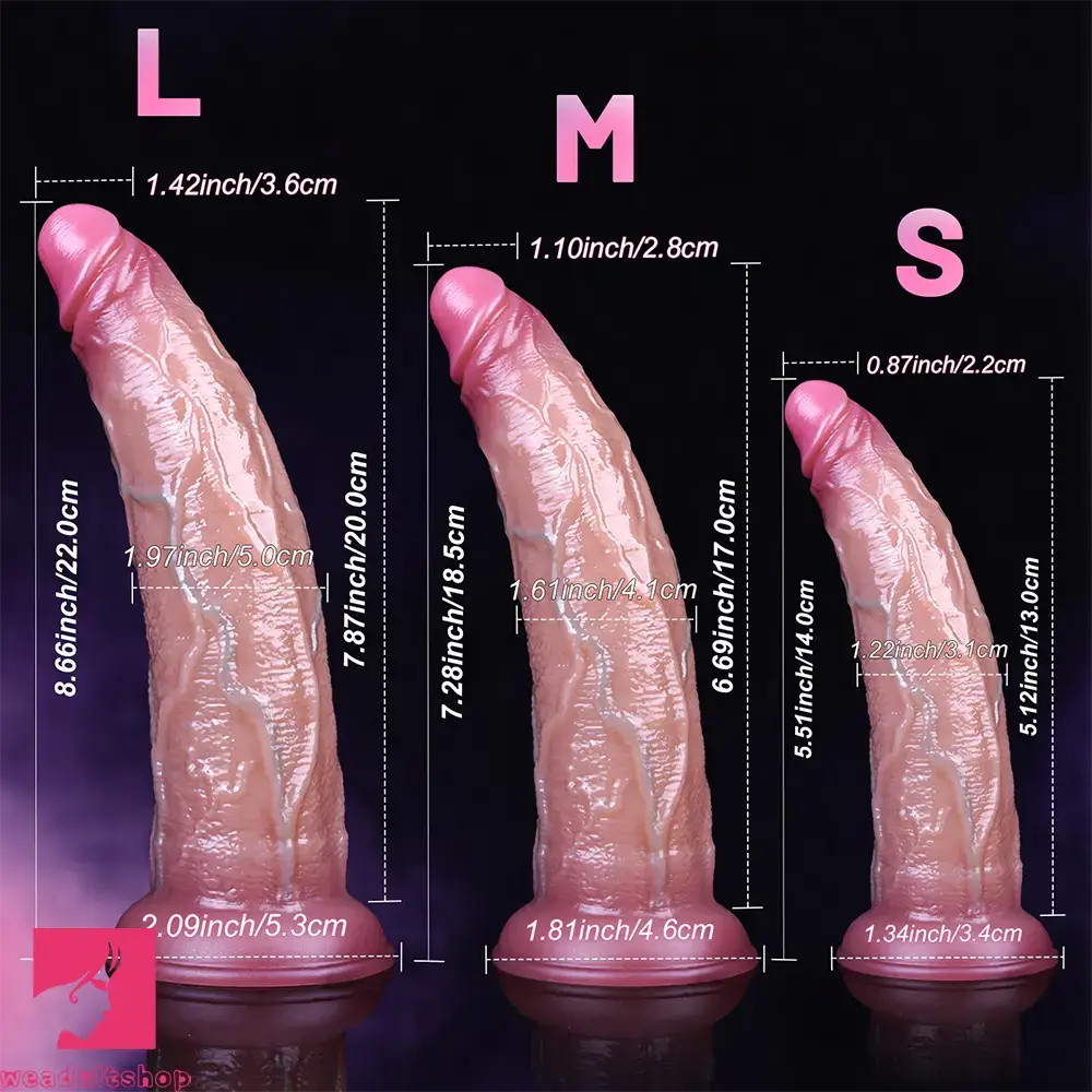 5.51in 7.28in 8.66in Realistic Dual Density Liquid Silicone Curved Anal Dildo
