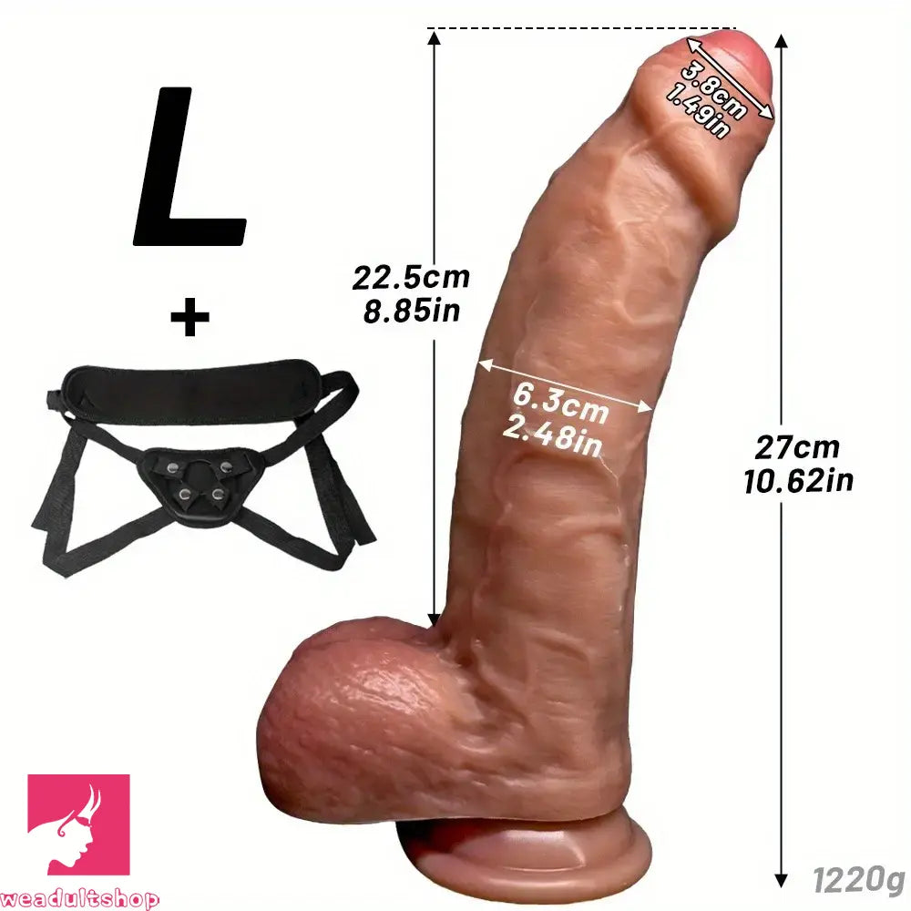7.87in 9.25in 10.62in Strap on Foreskin Silicone Soft Uncut Dildo For G Spot