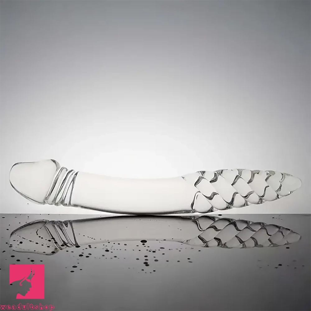 8.85in 9.05in Glass Double Penetration Spiked Dildo With Textured Ridge