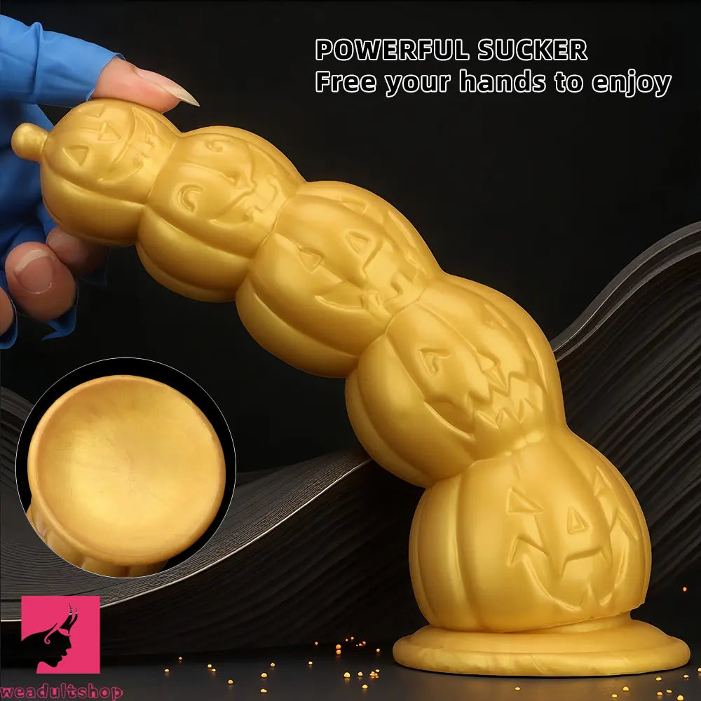 7.28in 8.66in 9.84in Golden Silicone Halloween Pumpkin Anal Odd Dildo