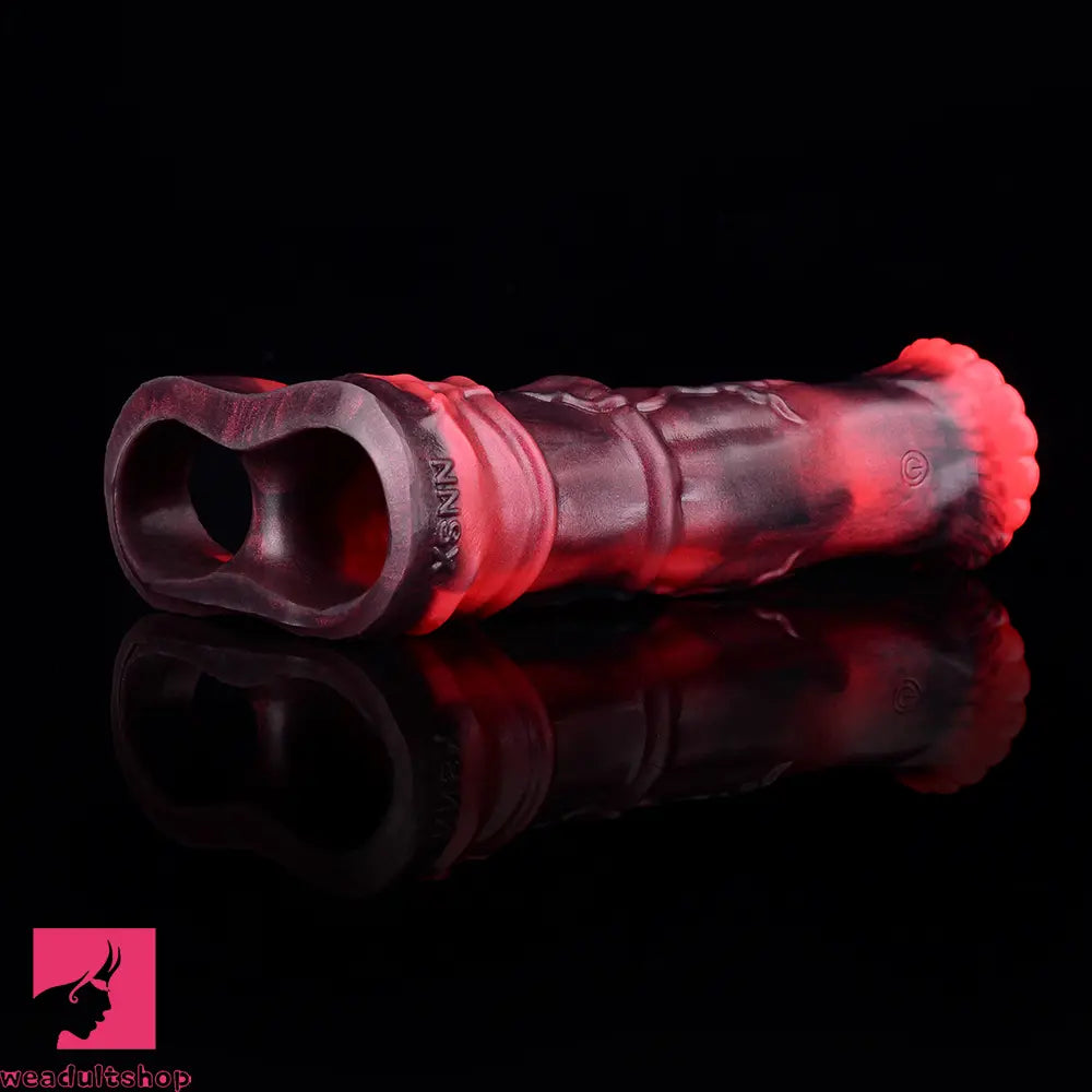 5.58in 7.17in Silicone Horse Penis Sleeve Cock Ring Hollow Vibrating Dildo