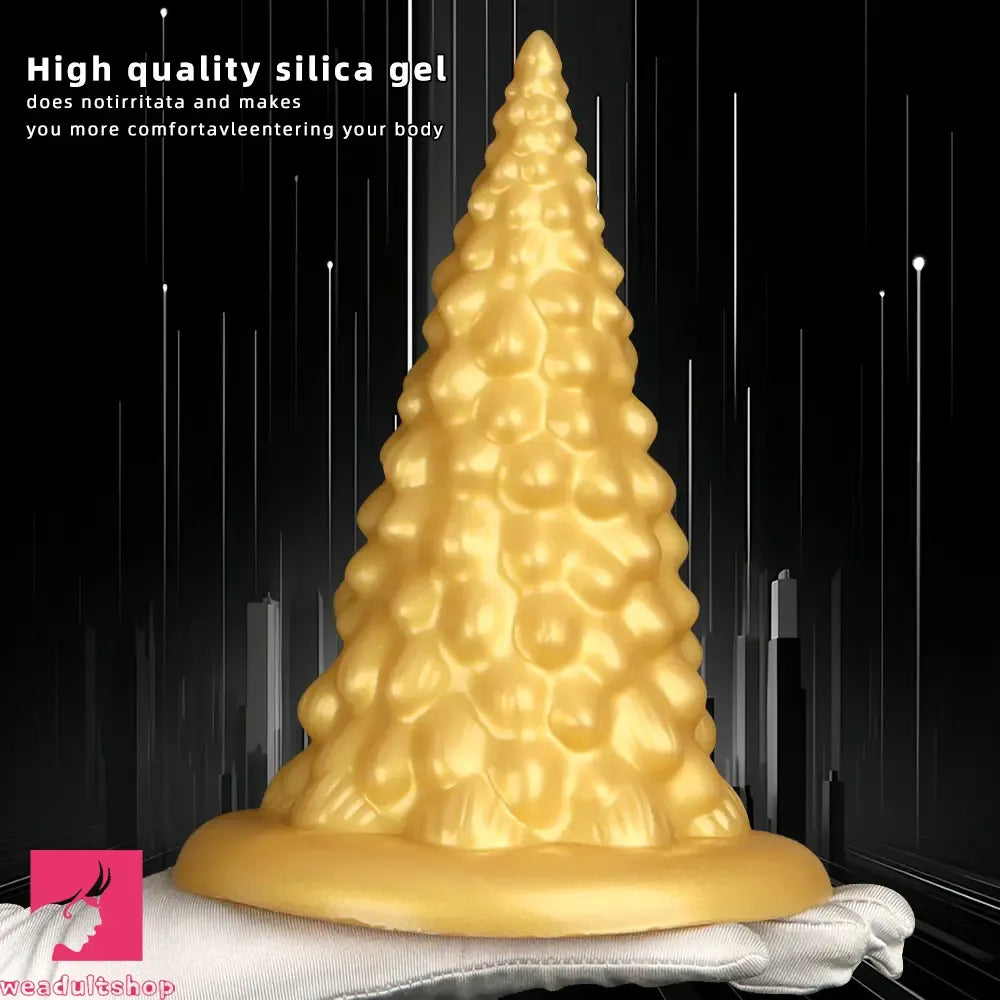 7.87in Golden Silicone Soft Anal Plug Clit Expansion Suction Cup Dildo