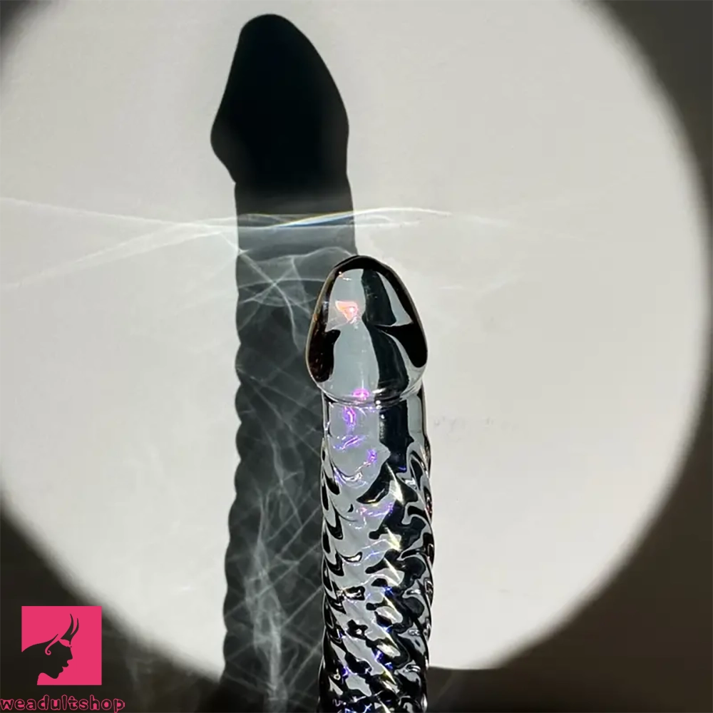 7.68in Crystal Colorful Spiral Textured Glass Dildo For Clit Masturbation