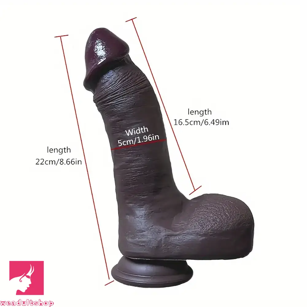 8.66in Ebony Real Large Silicone Soft Dildo For Hands-Free Play