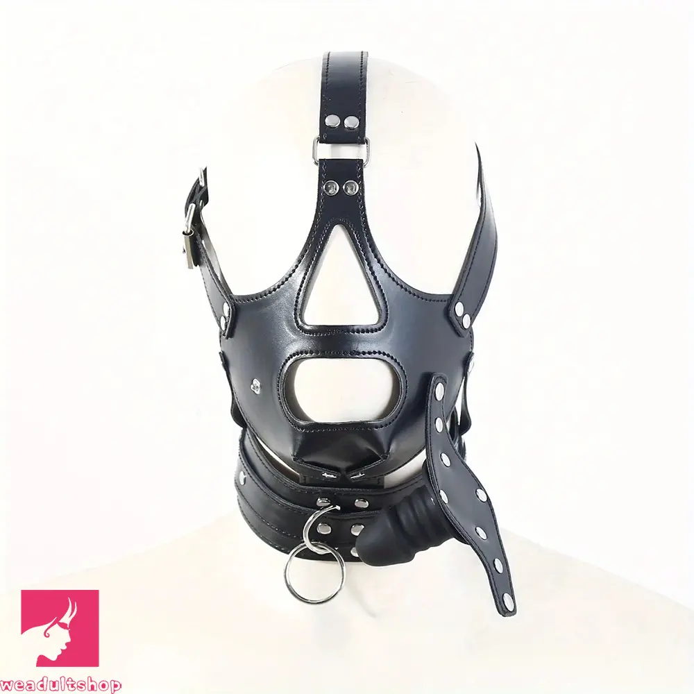 2.36in Mouth Gag Dildo Adjustable Faux Leather Face Cover Gag Muzzle Dildo