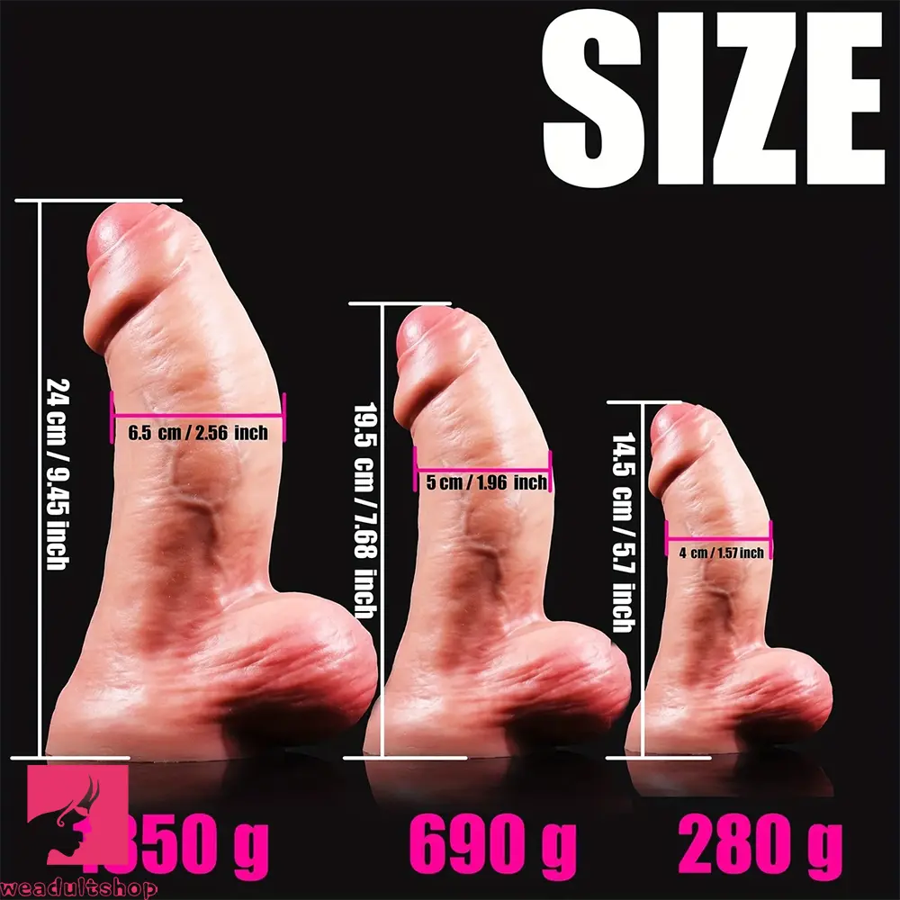 5.7in 7.68in 9.45in Three Sizes Thickened Lifelike Silicone Real Uncut Dildo