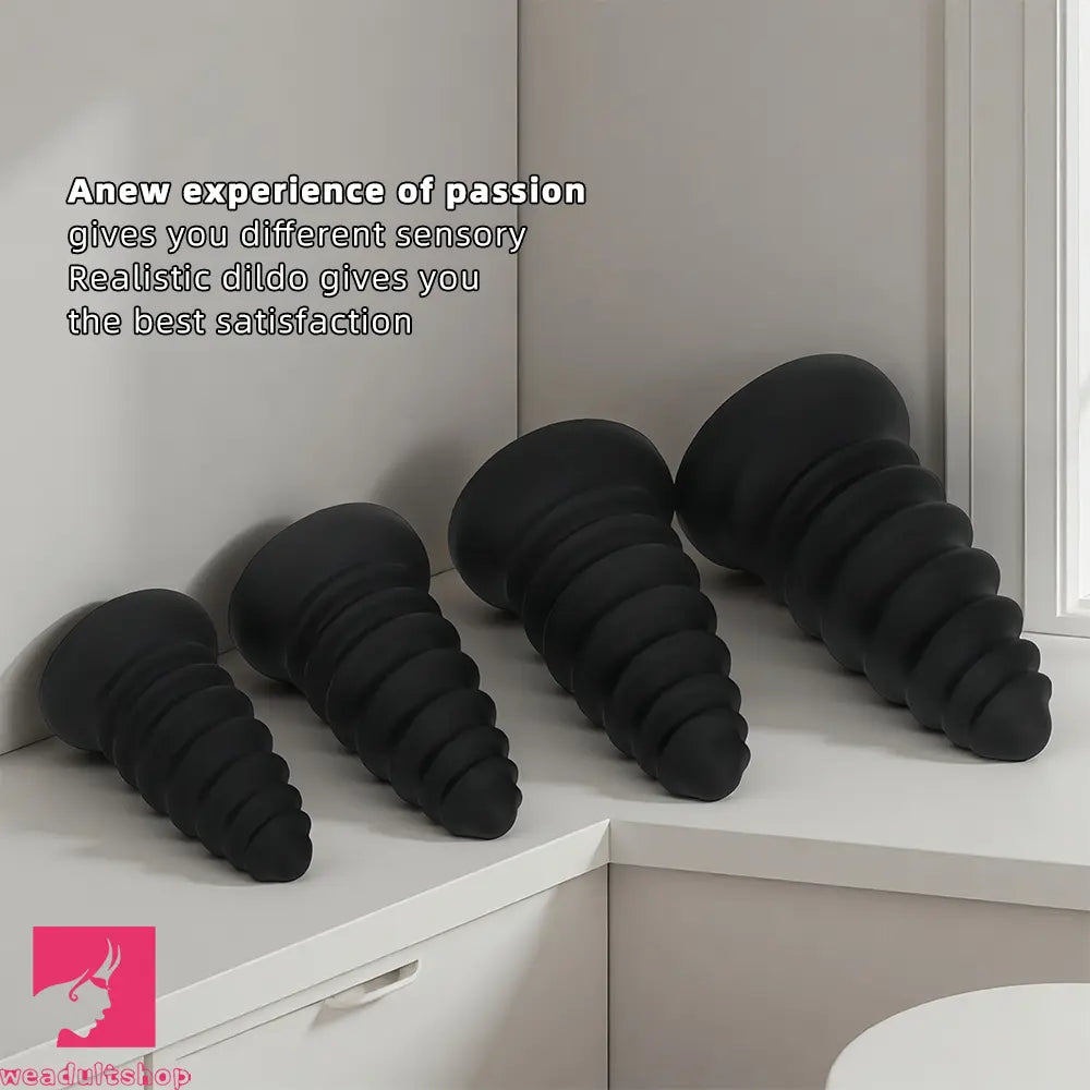 4.92in 5.7in 6.69in 7.48in Black Silicone Screws Anal Dilator Cock Dildo