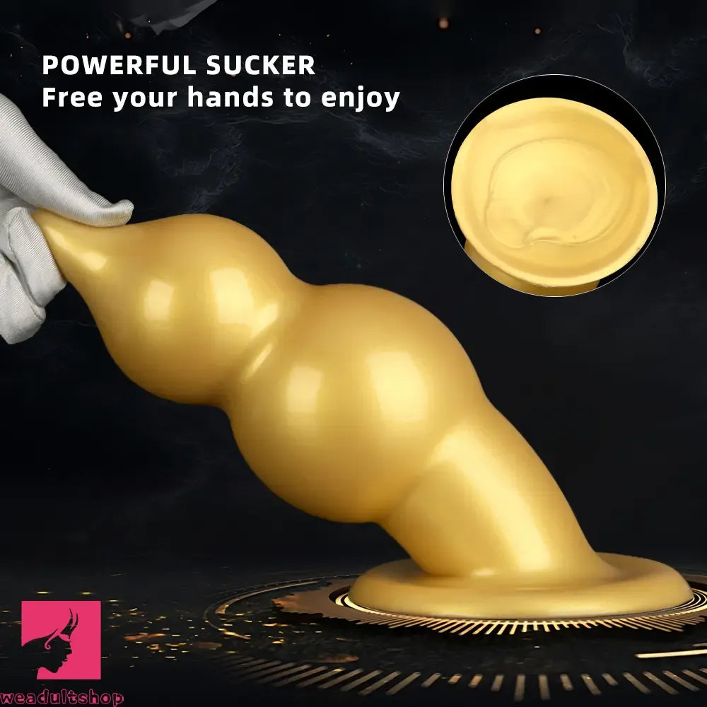 5.11in 9.05in Golden Silicone Big Thick Butt Plug Dildo Cock Clit Stimulator