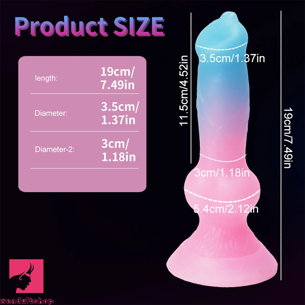 7.49in Dog Cock Knot Dildo Silicone Soft Animal Cock Luminous Clit Dildo