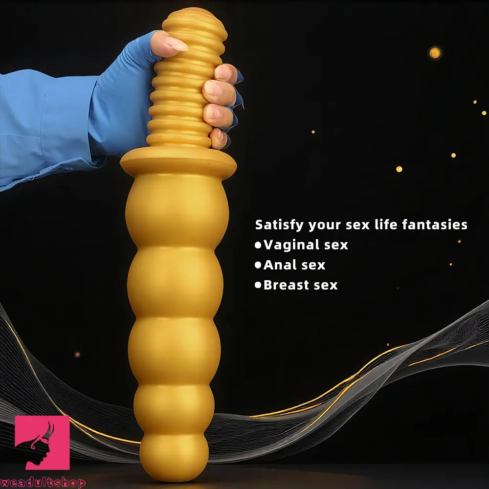 10.62in 14.56in Gold Silicone Anal Plug Dildo With Handle For Love Sex