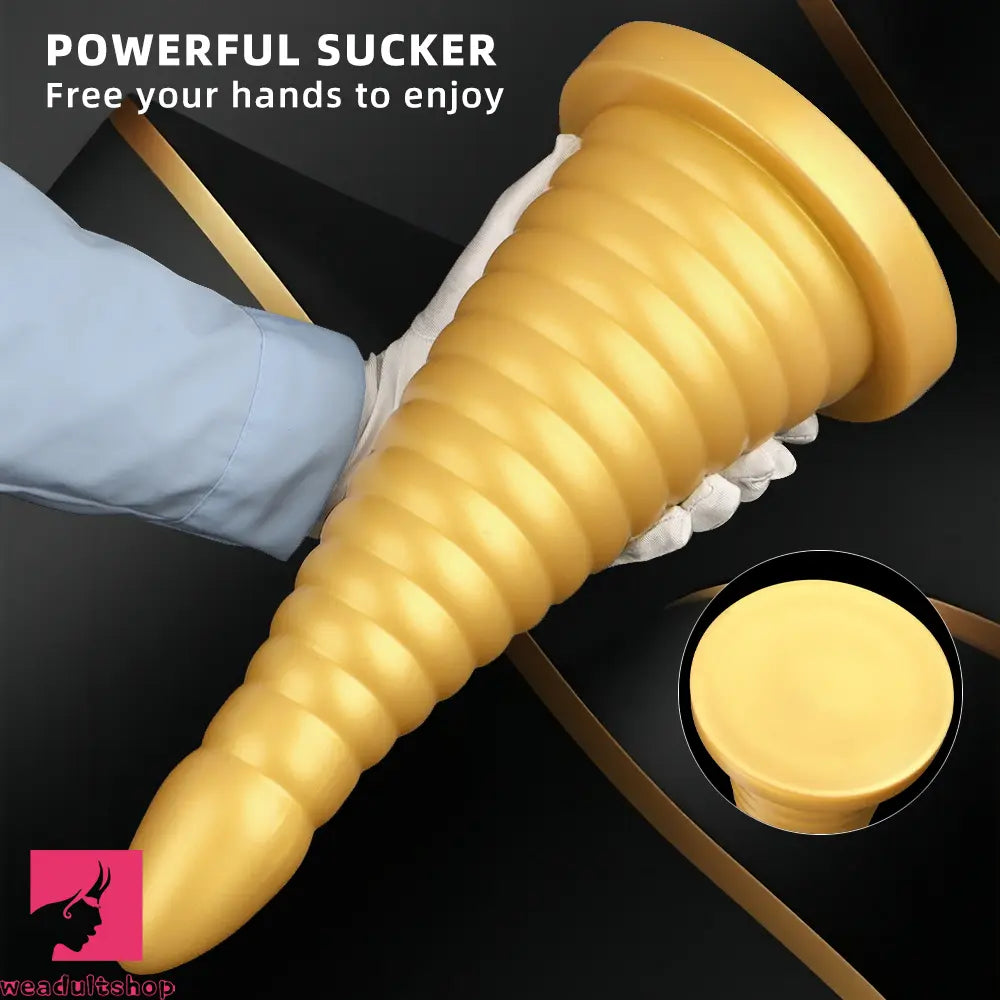 10.23in 14.56in Large Thread Gold Silicone Pagoda Thick Large Anal Dildo
